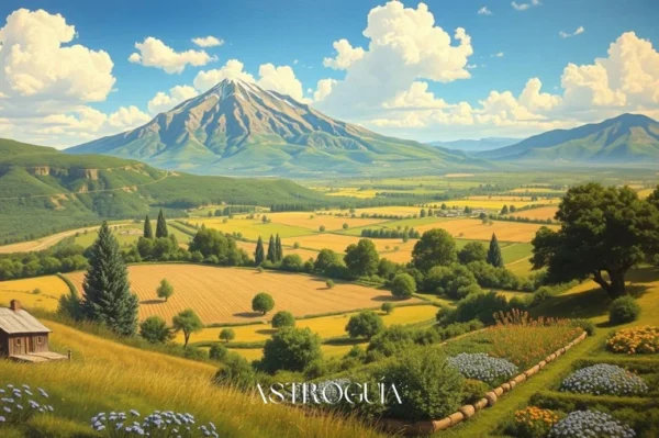 Un paisaje sereno y majestuoso que representa el elemento Tierra. Una montaña sólida