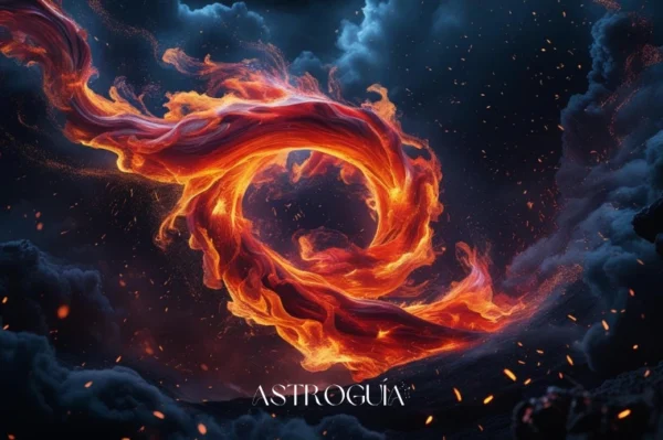 Una ilustración abstracta y poderosa del elemento Fuego. Los símbolos de Aries, Leo y Sagitario