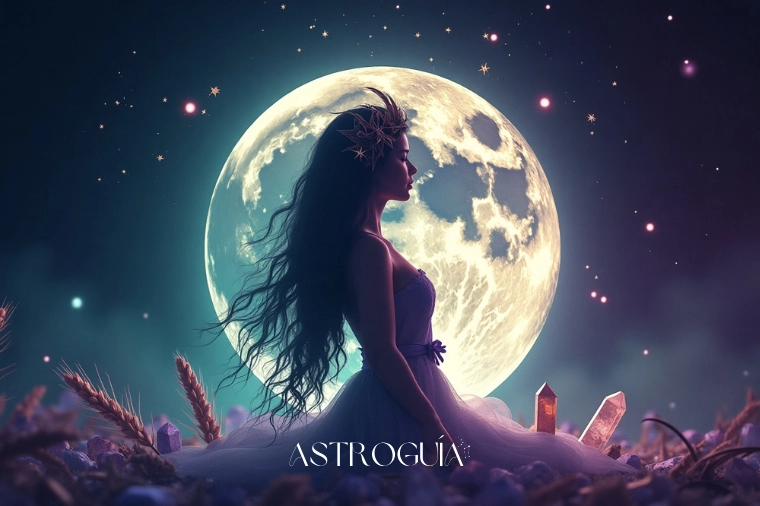 Luna Nueva en Virgo 23 agosto 2025 a 0 grados con símbolos astrológicos y constelación de Virgo
