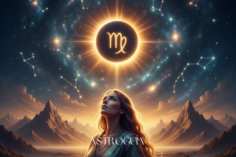 mujer contemplando el eclipse solar en virgo 2025