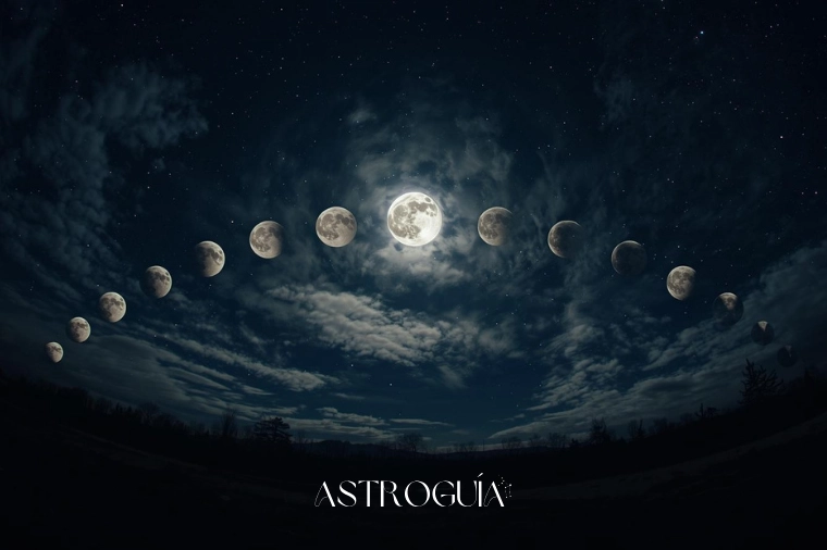 fases de la luna, cielo estrellado