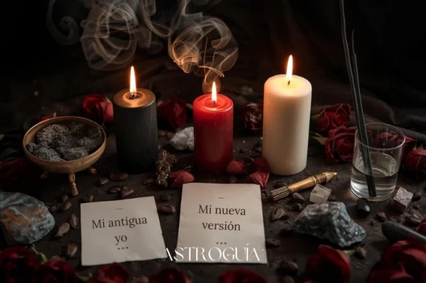 ritual de luna nueva en escorpio, velas negra roja y blanca