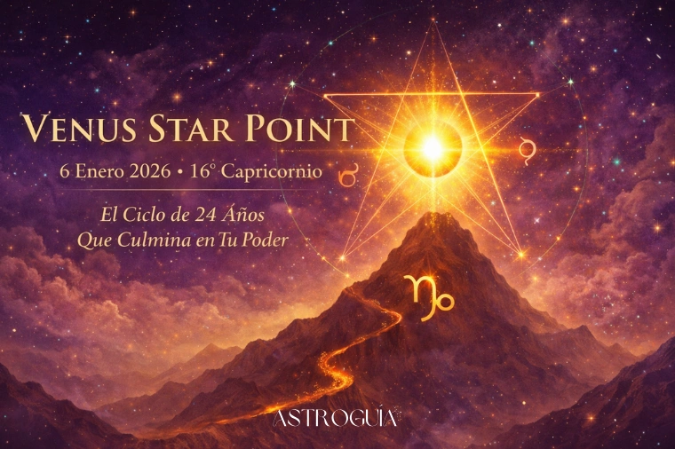 Venus Star Point en Capricornio 2026 - conjunción Venus Sol a 16 grados Capricornio con el pentagrama de Venus y el ciclo de 24 años