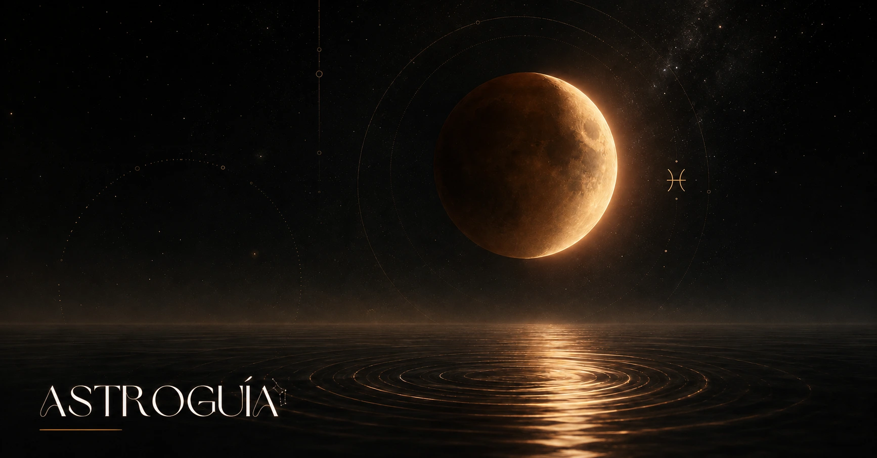 Eclipse lunar en Piscis del 28 de agosto de 2026 reflejado sobre el agua
