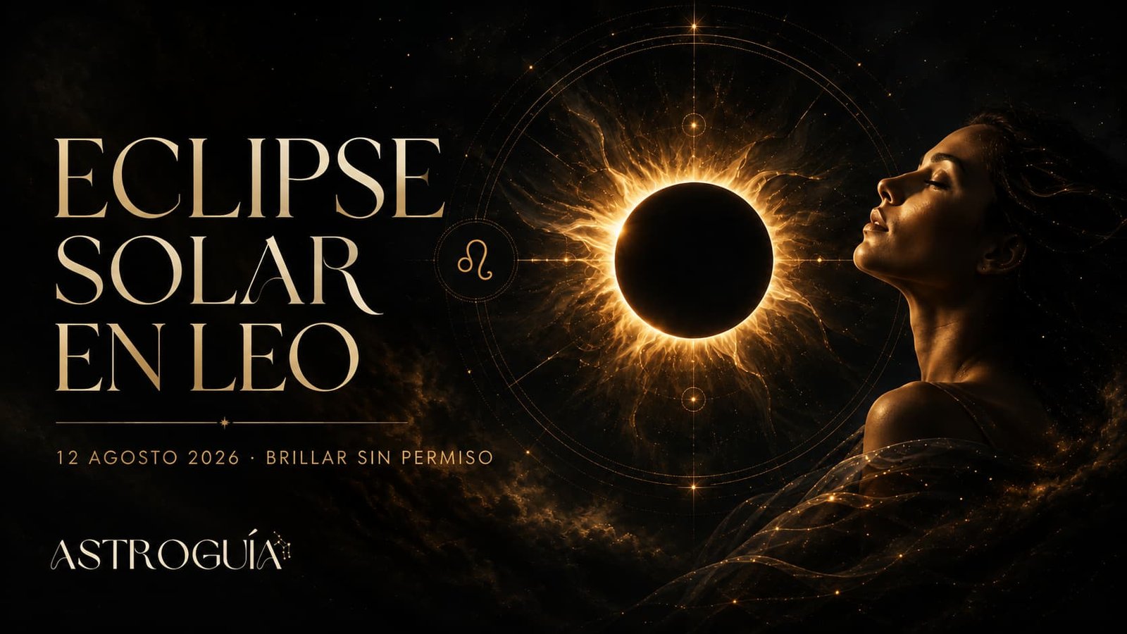 Eclipse Solar en Leo 20°08' del 12 de agosto de 2026 — portal astrológico de identidad y visibilidad, AstroGuía Para Ti
